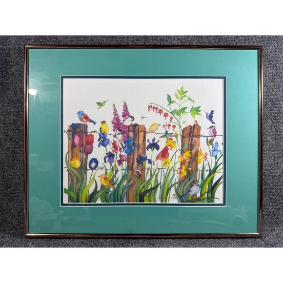 Sherry Tolman Other - Sherry Tolman Signed Bird Garden Art Print Matted Framed 20x16 Nature Watercolor